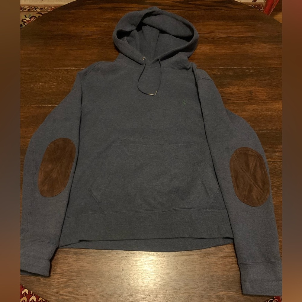 Polo Ralph Lauren Men's Hoodie Leather Elbow Patches Blue Size Small